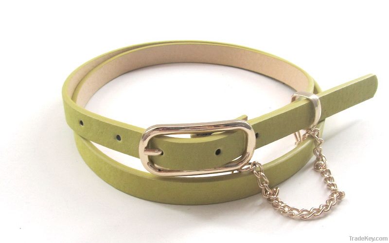 Fashion real pigskin leather belt with chains as decoration