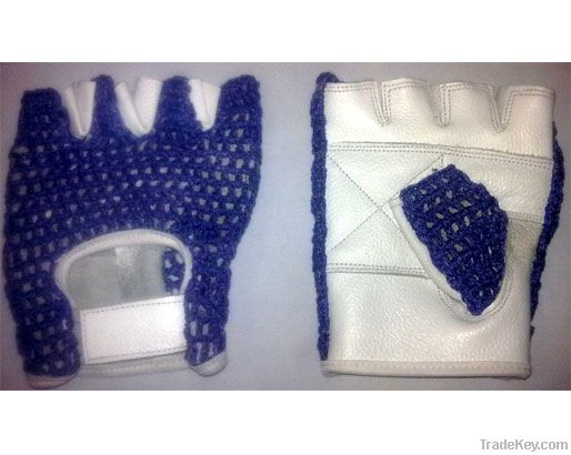 Blue Net Top White Leather Gloves