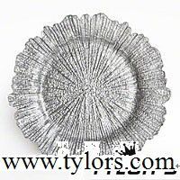 silver sponge metallic glass charger plates