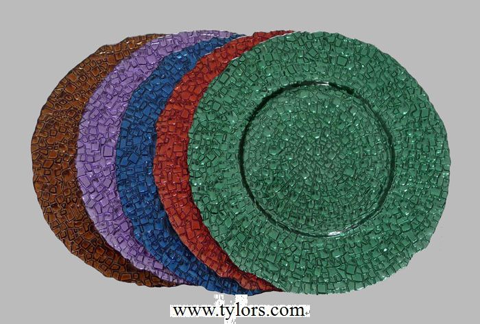 metallic glass charger plates,customized colors 