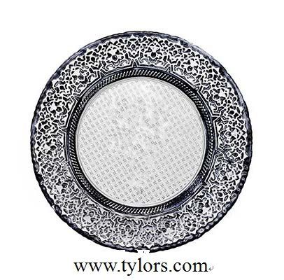 Black and silver glass charger plates,customized colors 