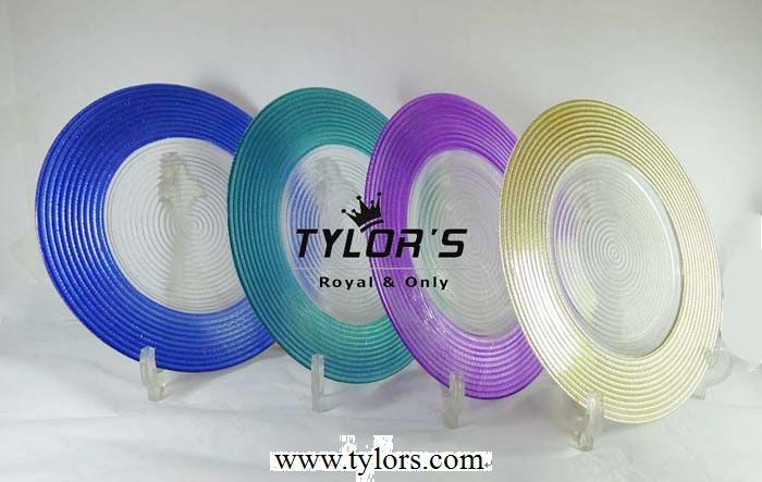 Colorful metallic glass charger plates for household
