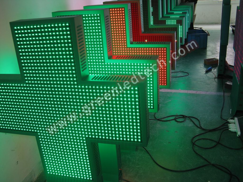 Green Color LED Pharmacy Cross Display