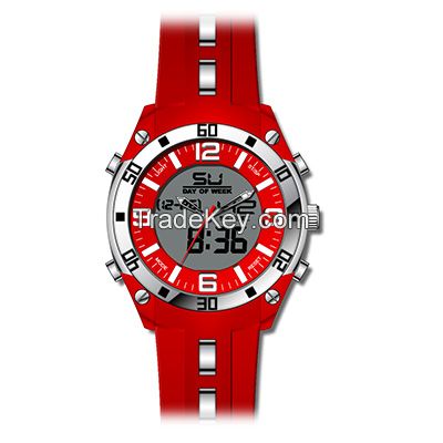Chronograph sports watch silicon strap LCD watch