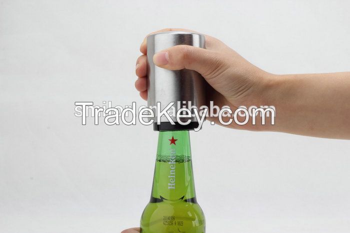 Promotional Creative Barrel Shaped Stainless Steel Automatic Bottle Opener
