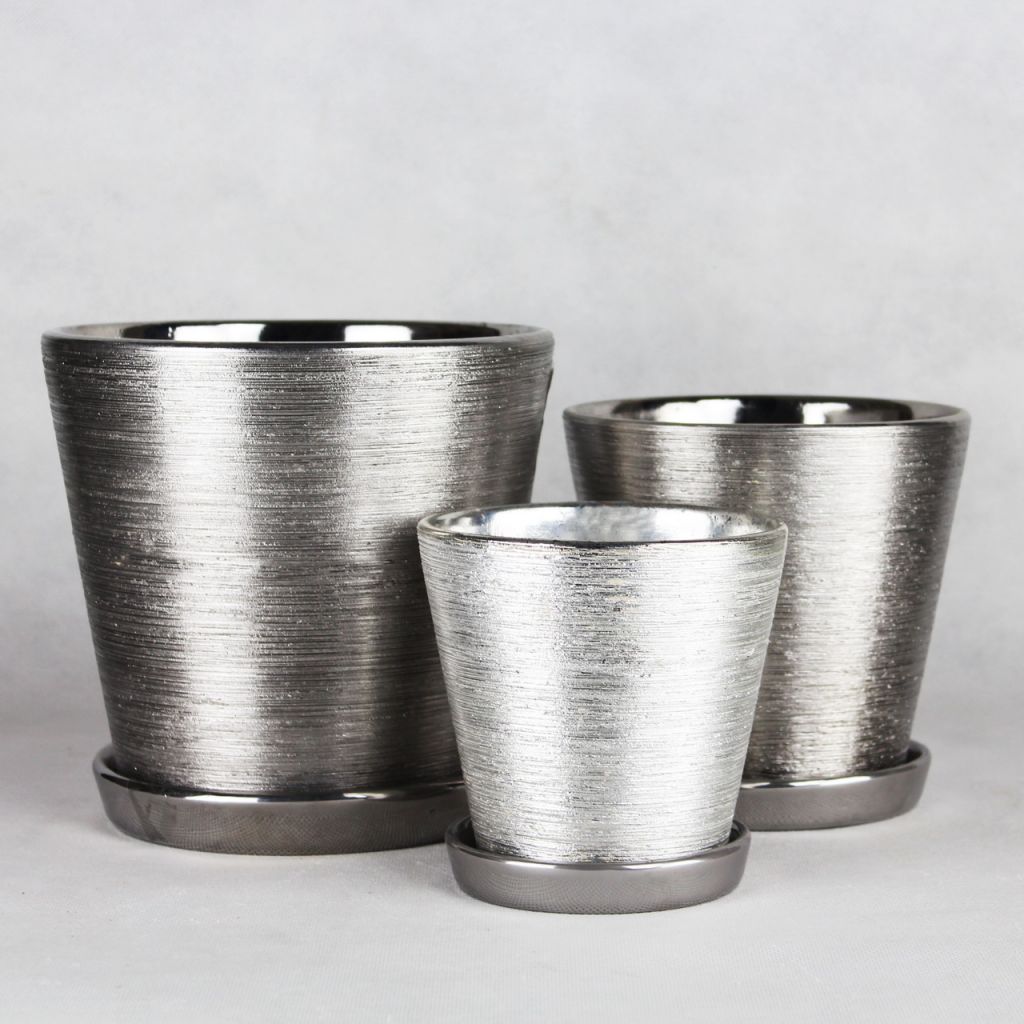 small ceramic flowerpot chrome silver series