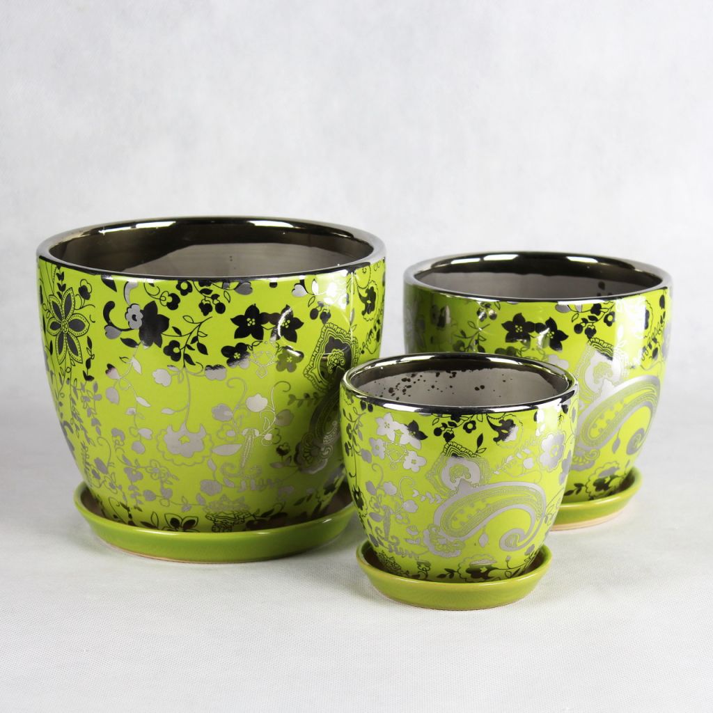 small ceramic flowerpot chrome series