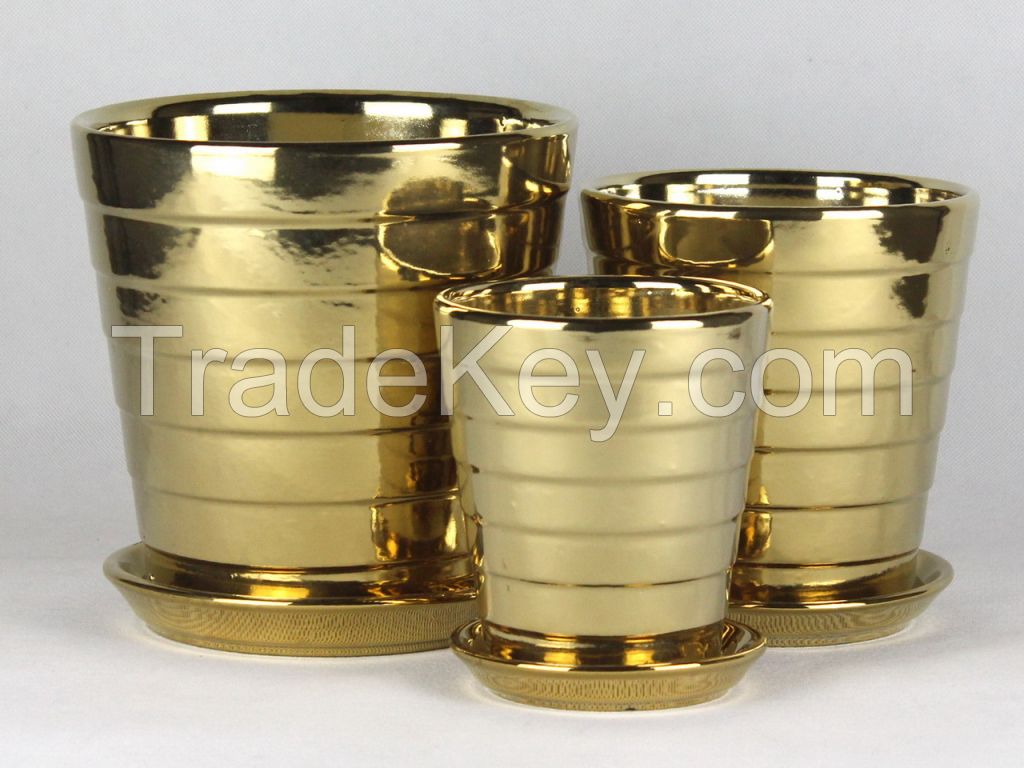 small ceramic flower pot chrome series