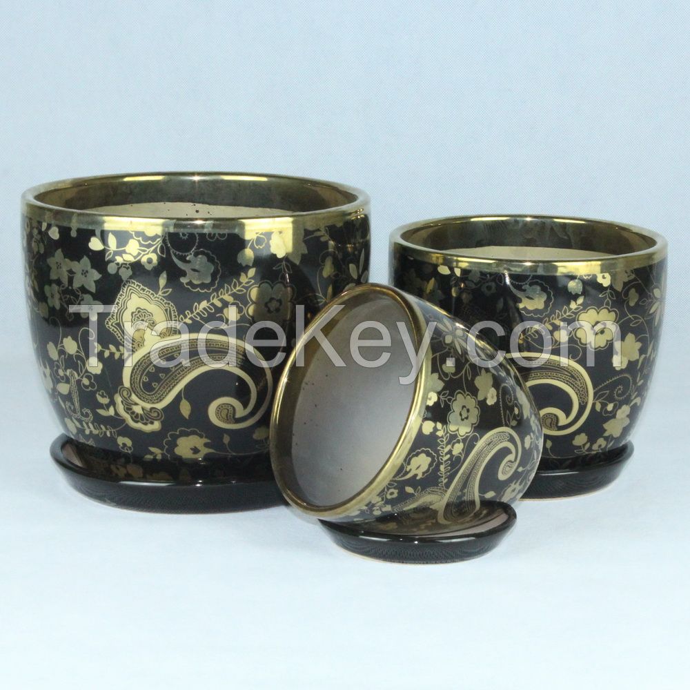 small ceramic flower pot chrome with flower series