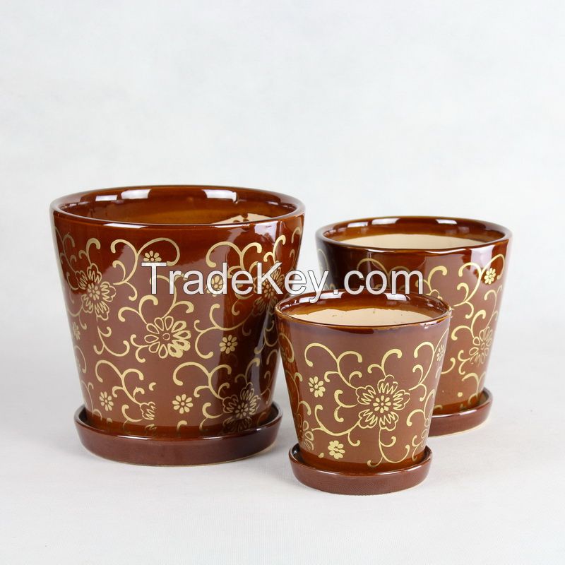 small ceramic flower pot 001 with golden flower