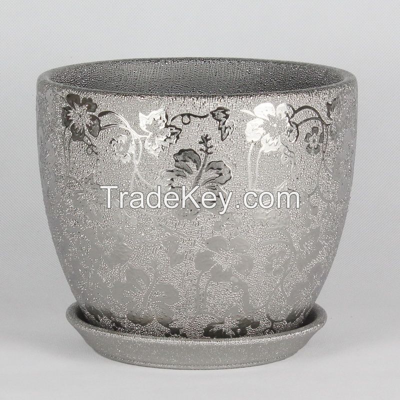 small ceramic flower pot chrome series