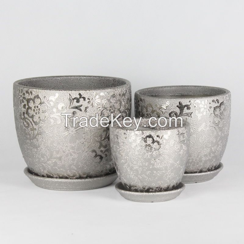 small ceramic flower pot chrome series