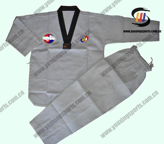 black v-collar white taekwondo suits