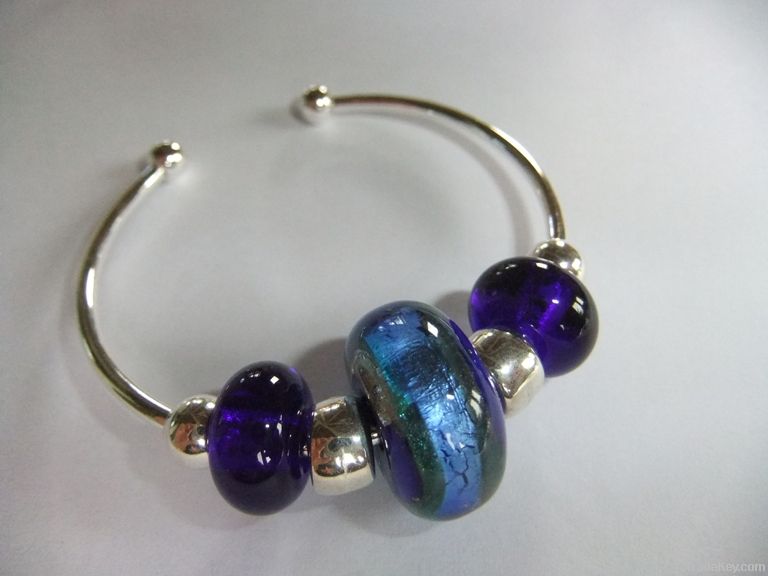 Silver plated bangle and spacers with lamp work glass beads
