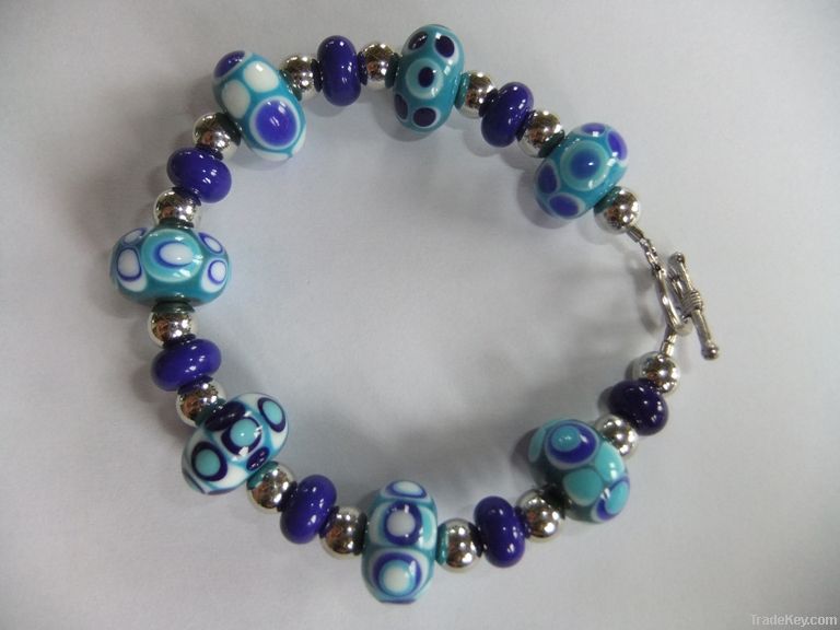 Lampworked bead bracelet in shades of blue