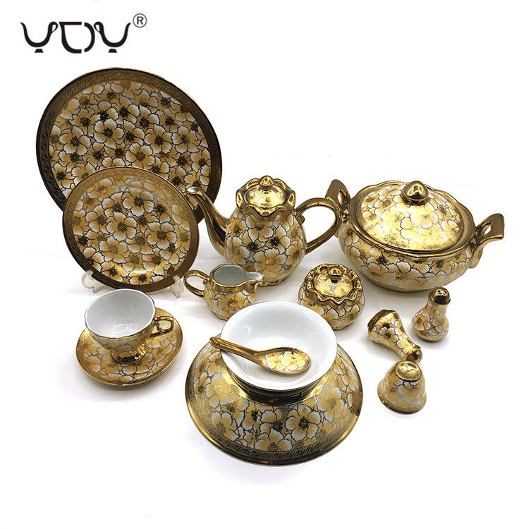 Eletrocplating golden 76pcs porcelain bone china dinner set royal pakistan ceramic sets