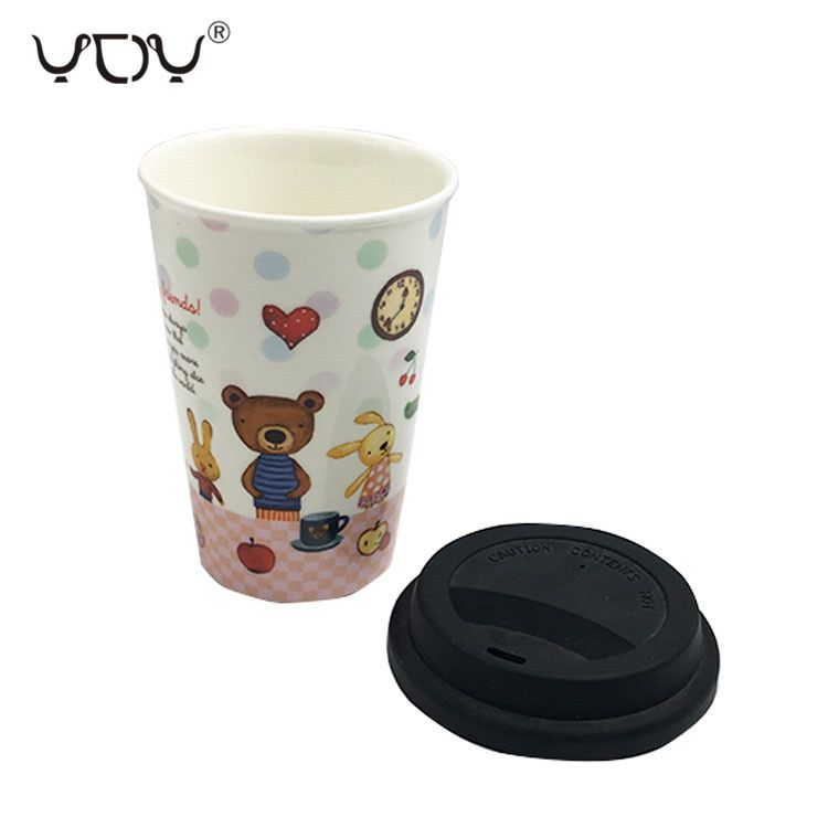 Gift Box Packing Ceramic Double Wall Coffee Travel Mug Cup With Silicone Lid