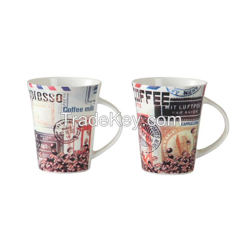 12OZ Factory direct sale food safe custom printed porcelain new bone china coffee mug