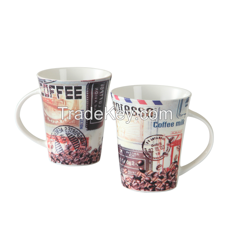 12OZ Factory direct sale food safe custom printed porcelain new bone china coffee mug