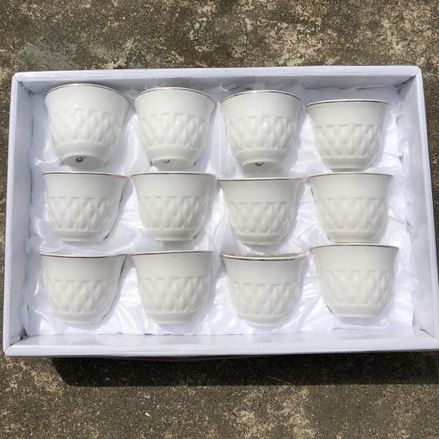 Wholesale china porcelain embossed gold rim tea cawa arabic coffee cups