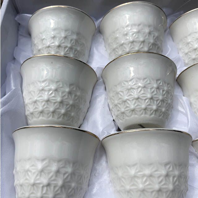 Wholesale new bone china embossed ceramic gold rim tea cawa arabic coffee cups