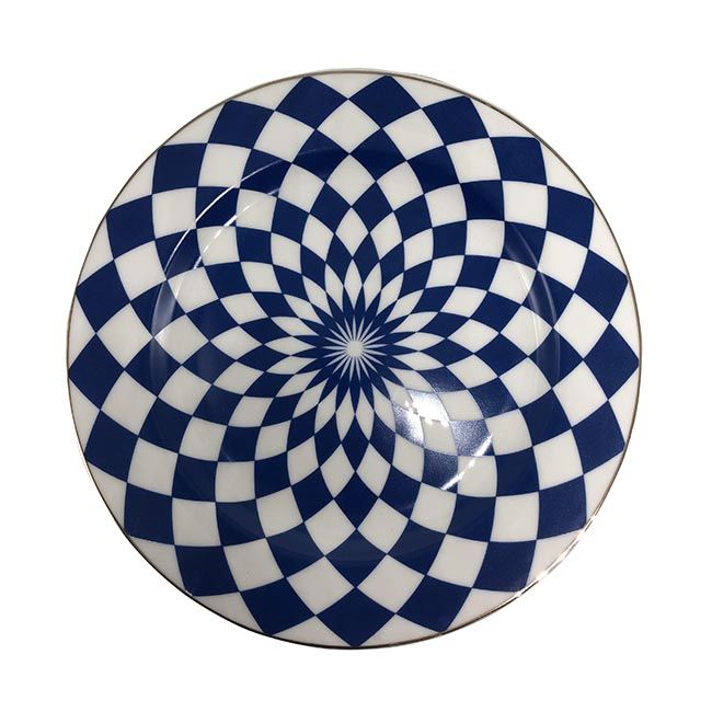 Royal style blue circle pattern porcelain new bone round dinner plate