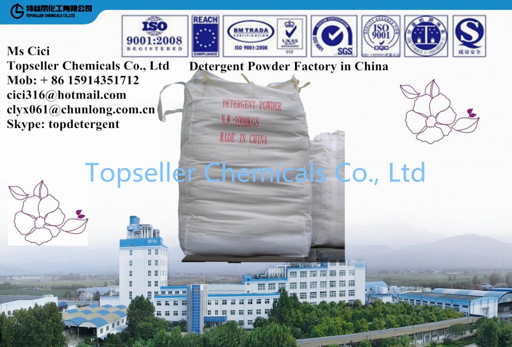 500kg Bulk package 20kg 25kg 30LBS 50kg detergent powder soap powder supplier in China washing powder factory