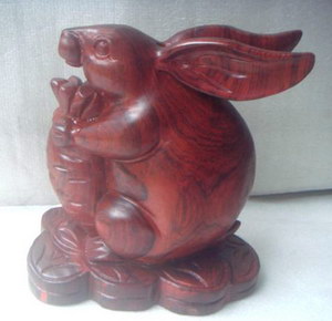 Free Shipping  Red Wood  Carving Rabbit