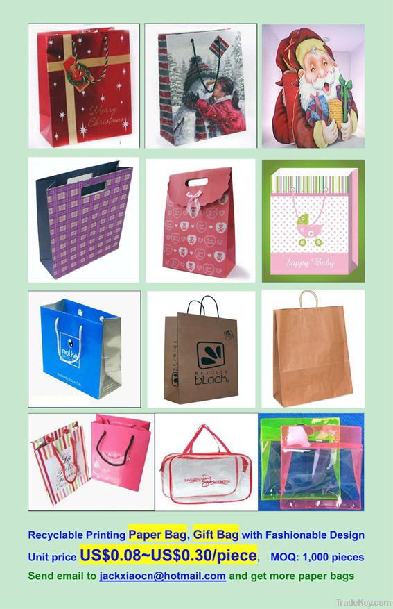 Color Printed Paper Bag, Gift Bag, Shopping Bag, Garment Bag