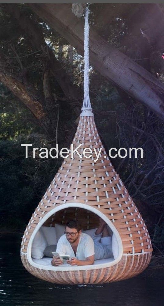 Outdoor wicker hanging bed& PE wicker hand-weaved hammock