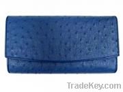 Genuine Ostrich Leather Clutch Wallet in Blue Ostrich Skin
