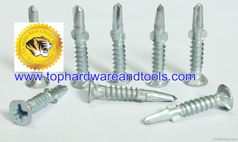 countersunk/flat head self-drilling screw with ribbed and wings
