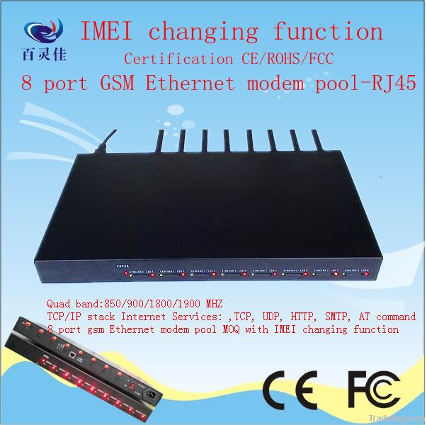 RJ-45 Ethernet Modem Pool with Quad Band: 850/900/1800/1900 MHz