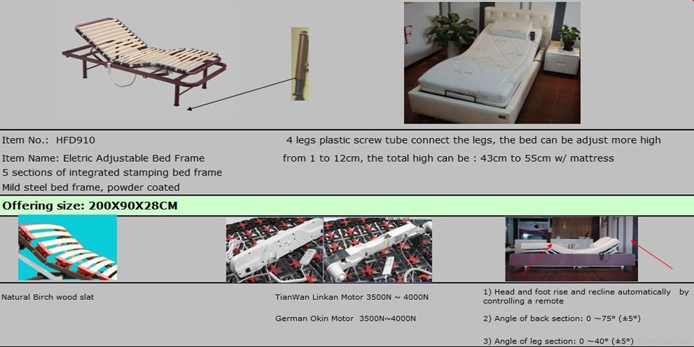 electric adjustable bed frame with wood slad