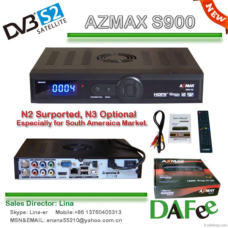 South Ame Receptor! Azmax S900:Geniune N3 Server+Free IKS+Blue Led