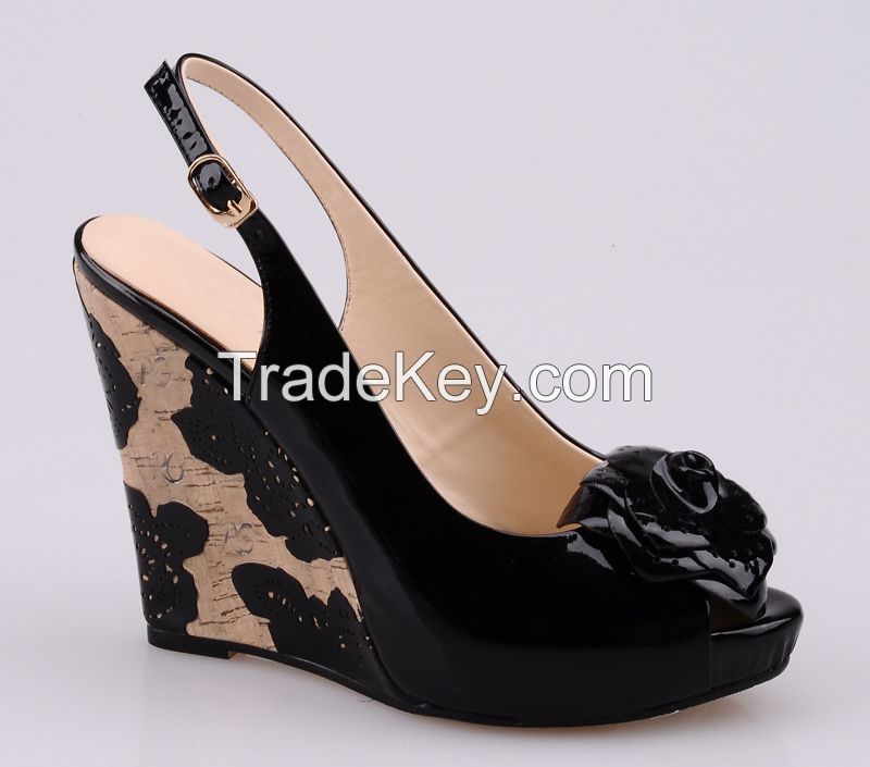 Lady Chic wedge sandals with flower decoreation patent leather materials 