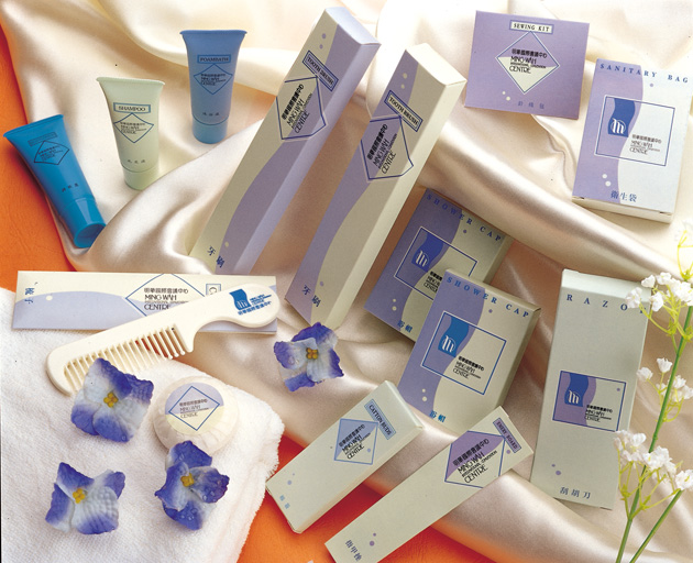 Hotel Amenities, dental kit, shaving kit, shower cap, shampoo