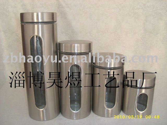 glass jars with stainless steel casing