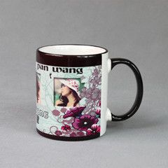 11oz white coated ceramic sublimation mug with color rim and handle
