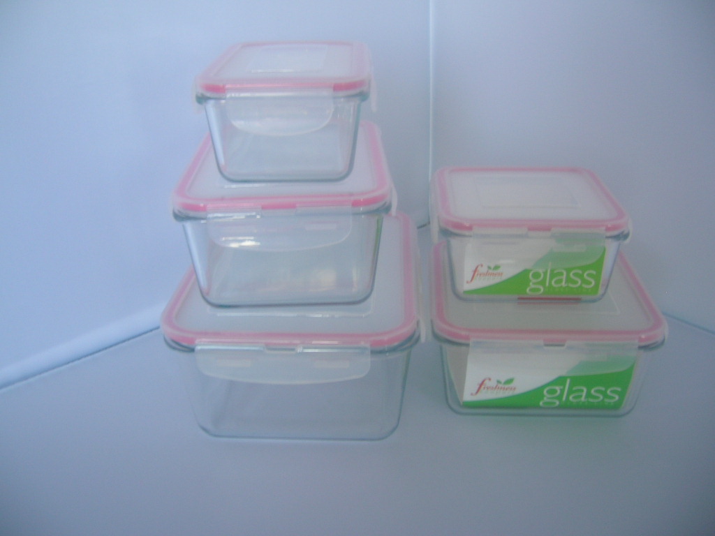 Square glass food container