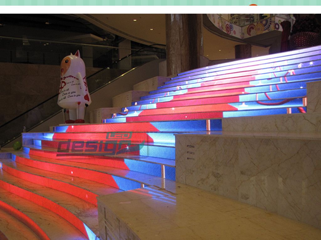 Curved Stair LED video Screen with DesignLED DigiFLEX P6mm Flexible LED Video Screen Tiles