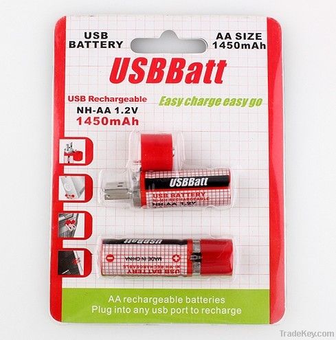 USB NiMH AA RECHARGEABLE BATT 1.2V 1450mAh
