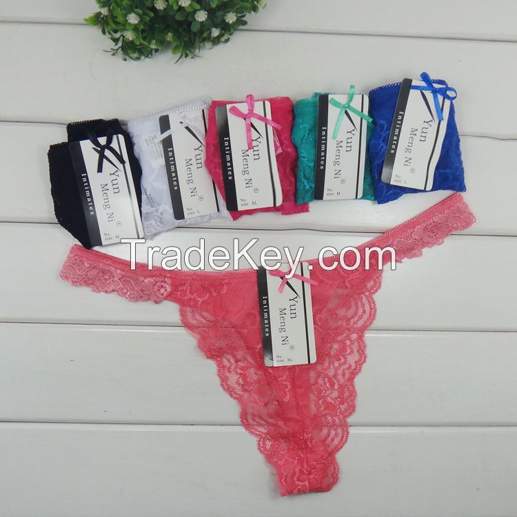 Hot sale Brand Cotton Womens Sexy Lace Thong Panties women G String un