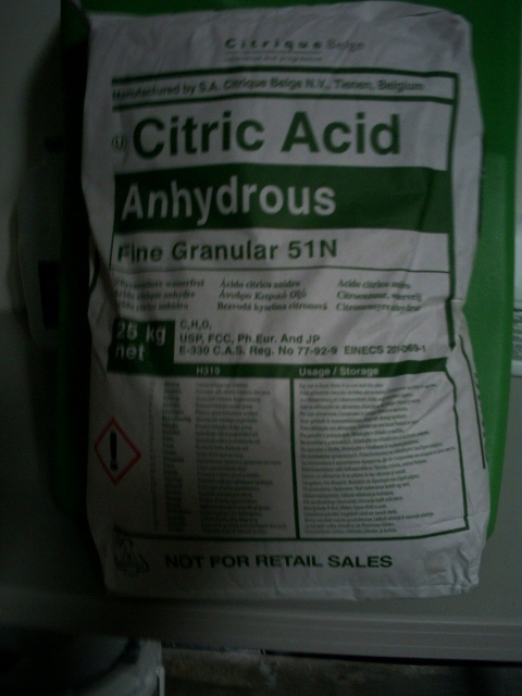 CITRIC ACID FINE GRANULAR (BELGIUM) ANHYDROUS 25KG SACKS