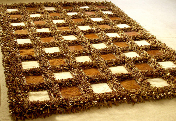 Leather hide and shaggy rug
