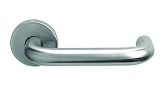 tube lever door handle on rose with escutcheon