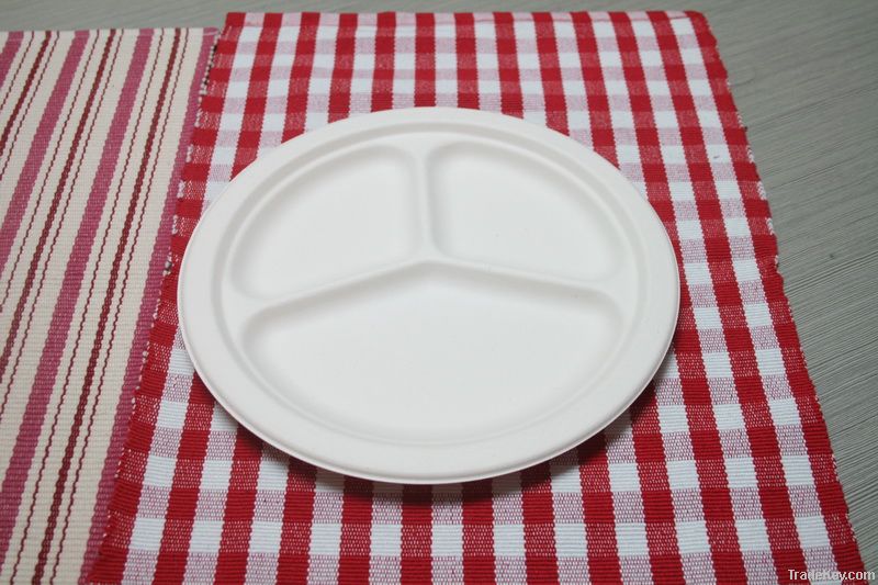 biodegradable bagasse three compartment plate