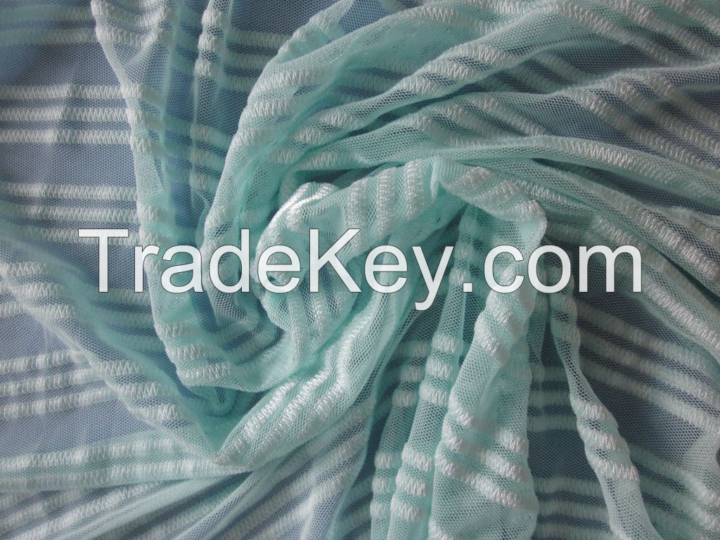 polyester warp knitted stripe mesh fabric for dress