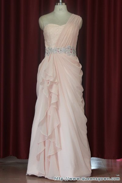 2015 Latest Beaded Chiffon Evening Dress Sexy Formal Long Prink One shoulder Evening dress