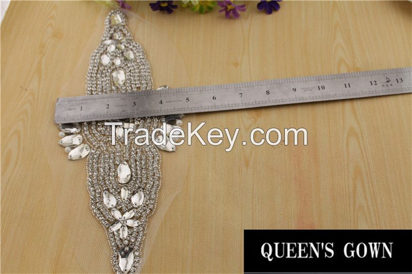 New Lovely applique rhinestones bead rhinestone patch for bridal dress